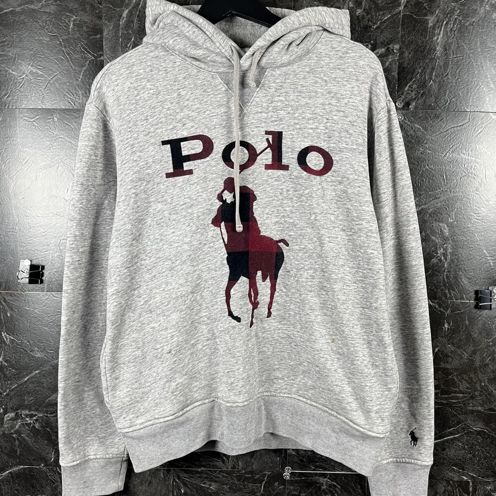 Polo Ralph Lauren Men's Grey Big Pony Fleece Hoodie Medium
